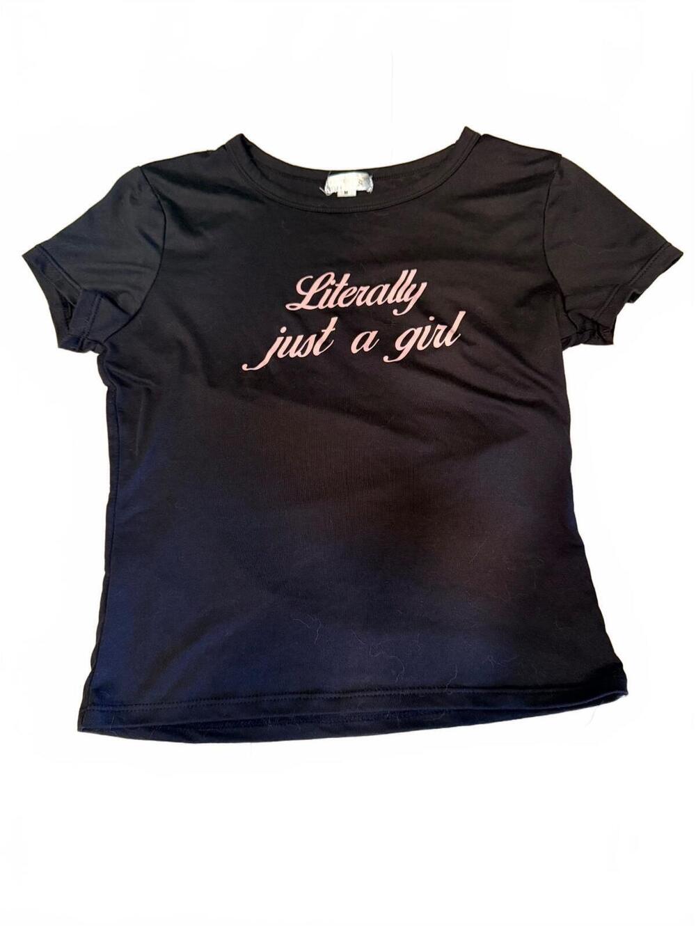 Orange Kiss Black 'Literally Just a Girl' Graphic T-Shirt, Medium